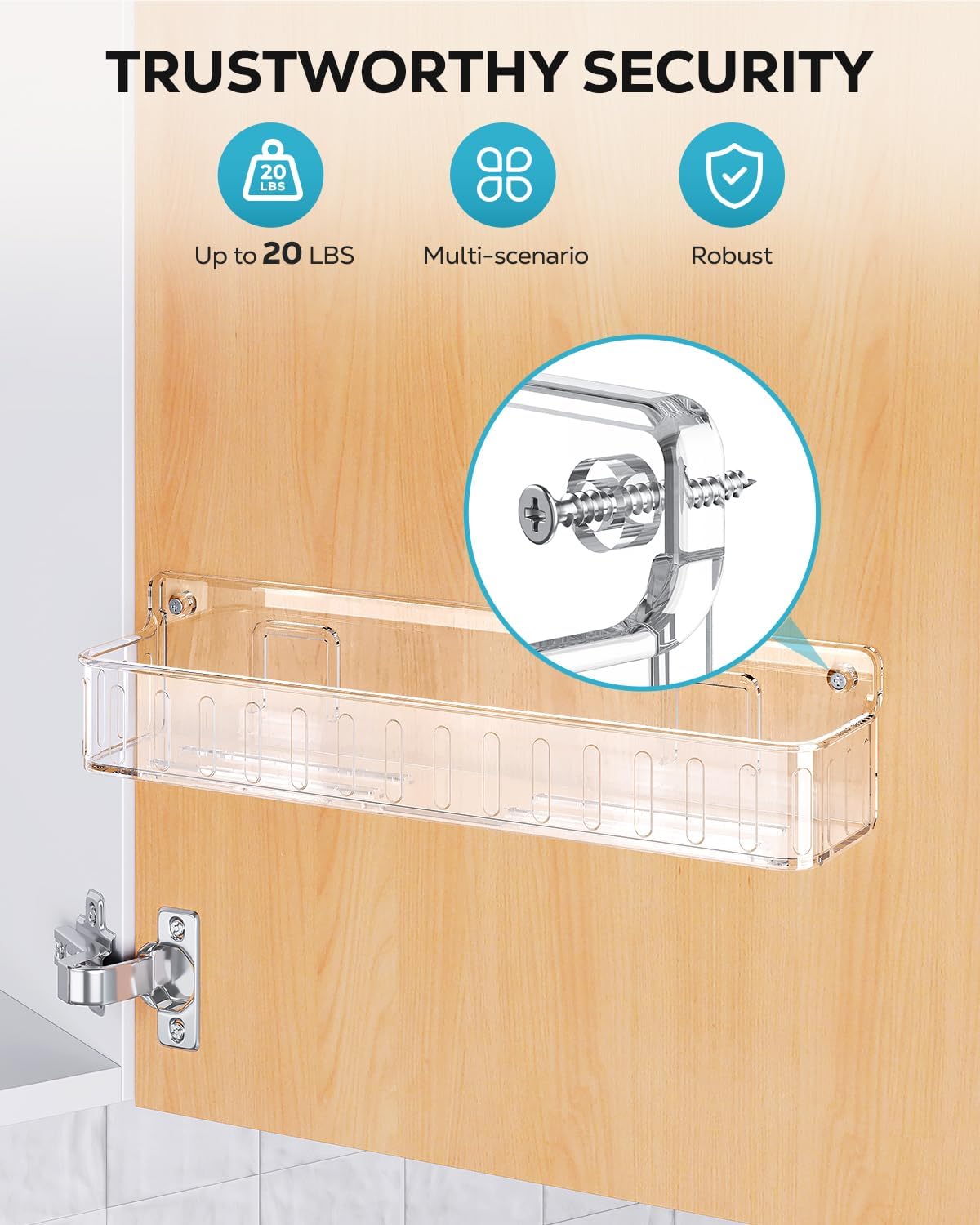 Spice Rack Wall Mount, 4 Pack, Clear, Screw or Adhesive Installation