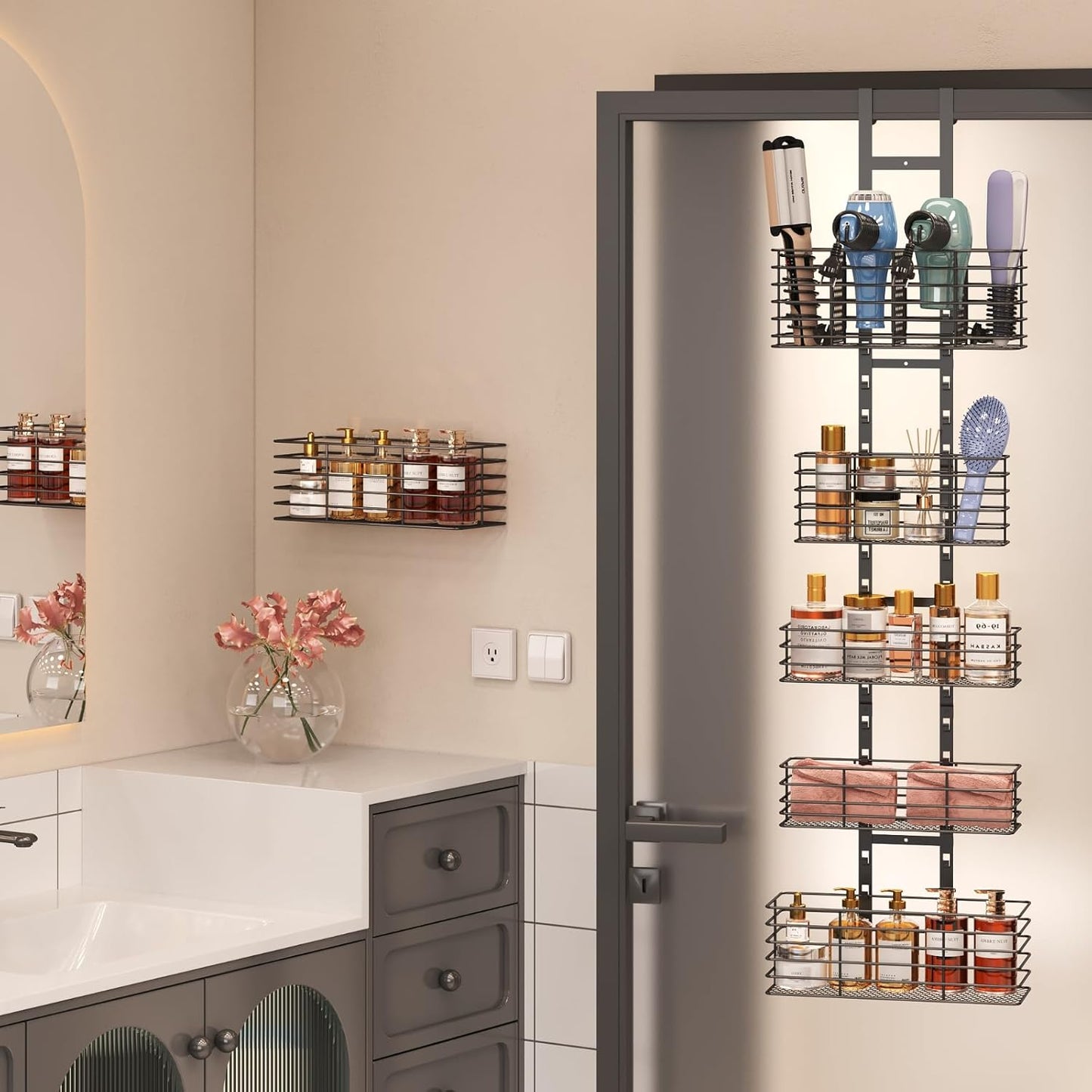 5-Tier Over The Door Organizer Bathroom - Hair Dryer Holder
