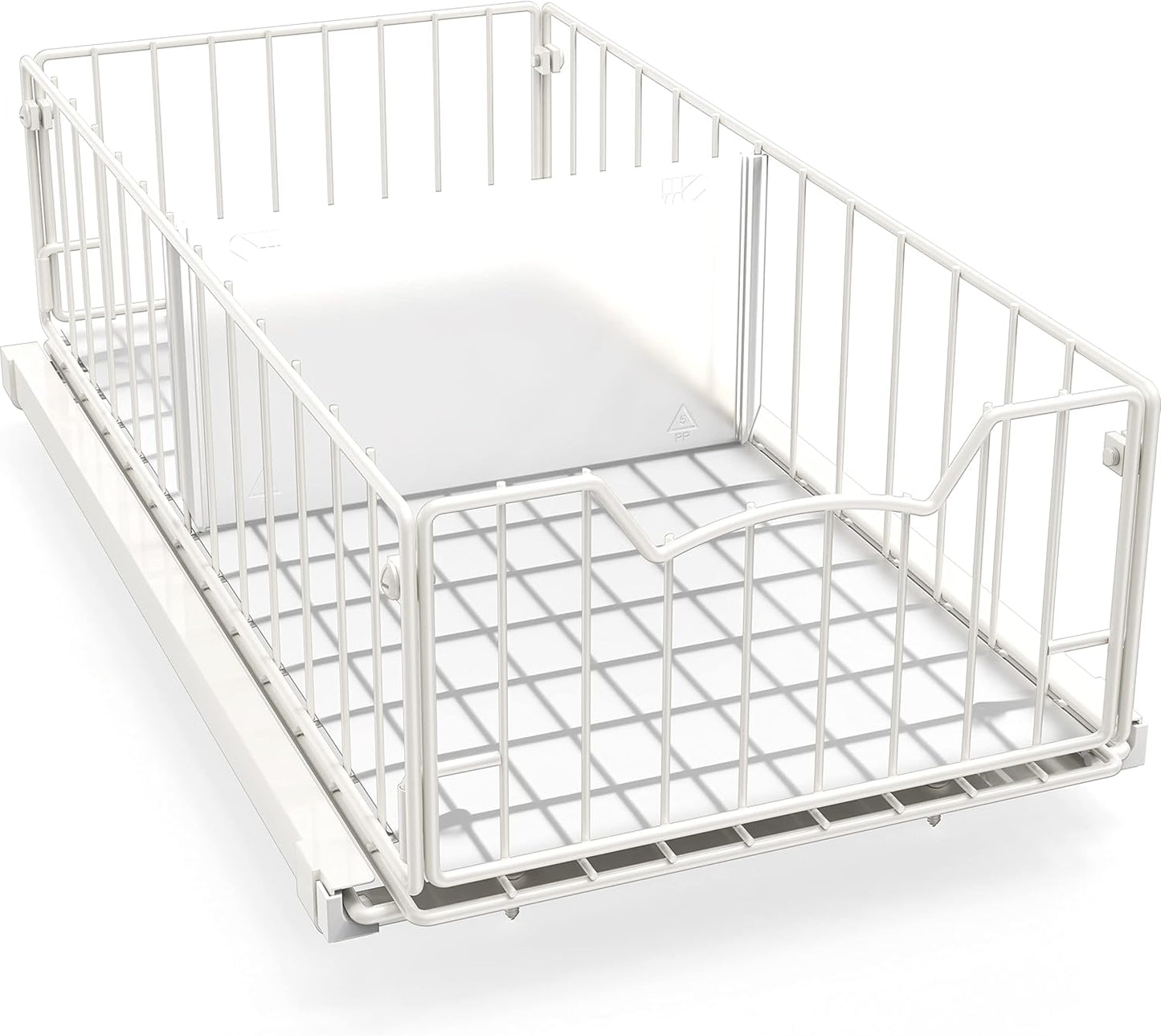 Pull-Out Cabinet Sliding Basket Organizer, 17.2" D x 9.7" W x 5" H – White