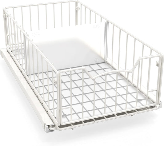 Pull-Out Cabinet Sliding Basket Organizer, 17.2" D x 9.7" W x 5" H – White