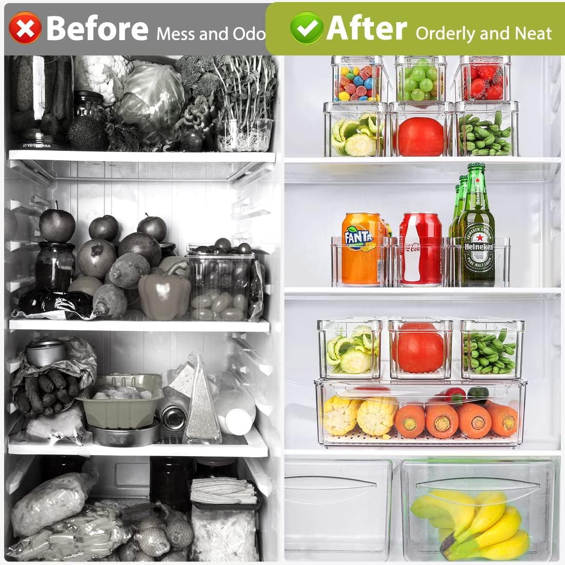 10 Pack Refrigerator Pantry Organizer Bins, Stackable Fridge Organizer Bins with Lids