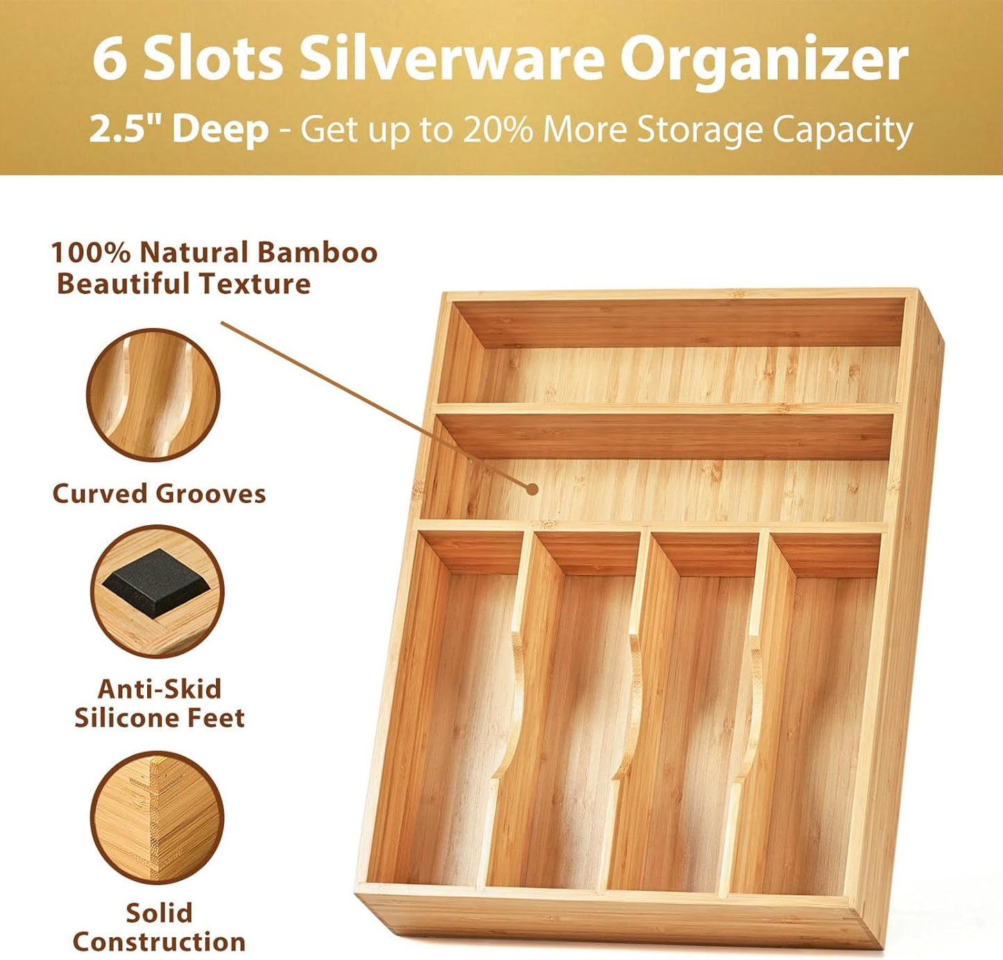 Kitchen Drawer Organizer, 12 Inch Silverware Utensil Tray Holder, Extra Deep