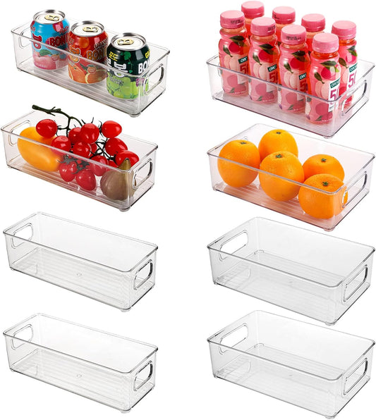 8 Pack Plastic Storage Bins for Freezer, Pantry, Countertop, Cabinet Organization
