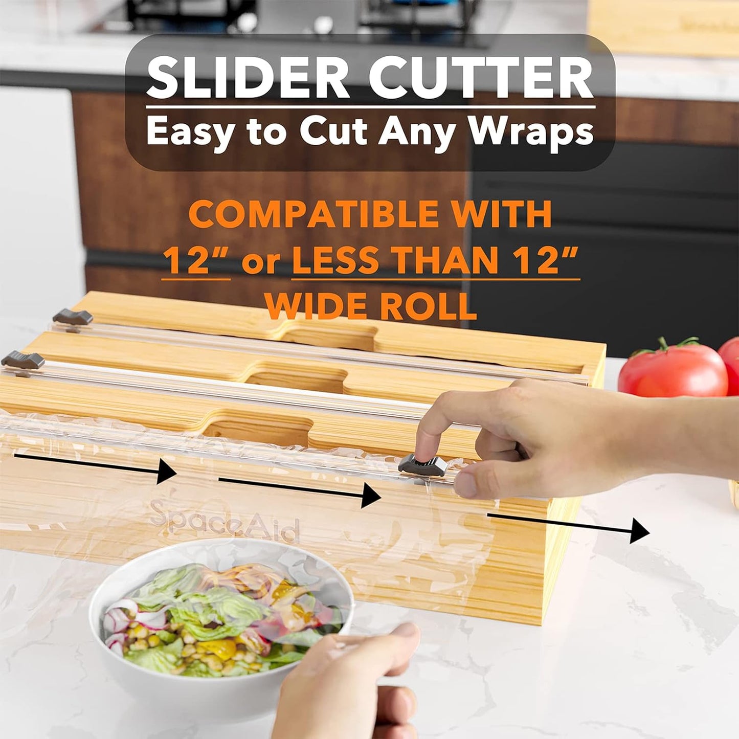 WrapNeat 3 in 1 Wrap Organizer with Cutter and Labels, Plastic Wrap