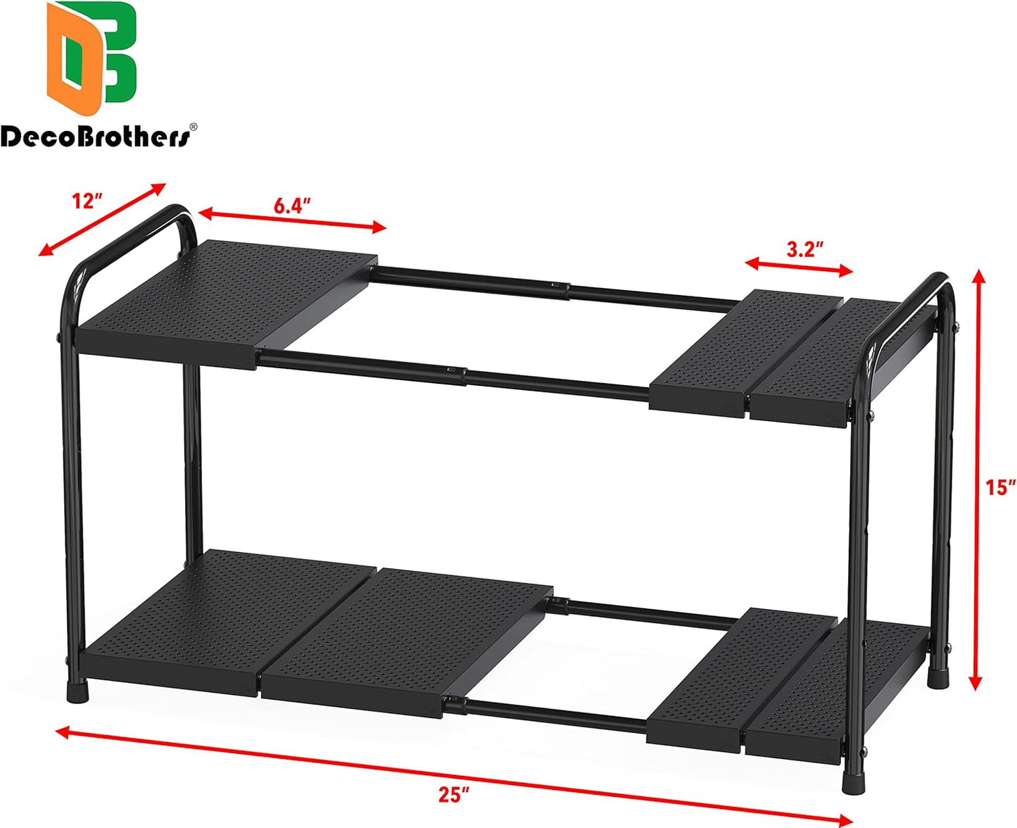 Under Sink 2 Tier Expandable Shelf Organizer, Black