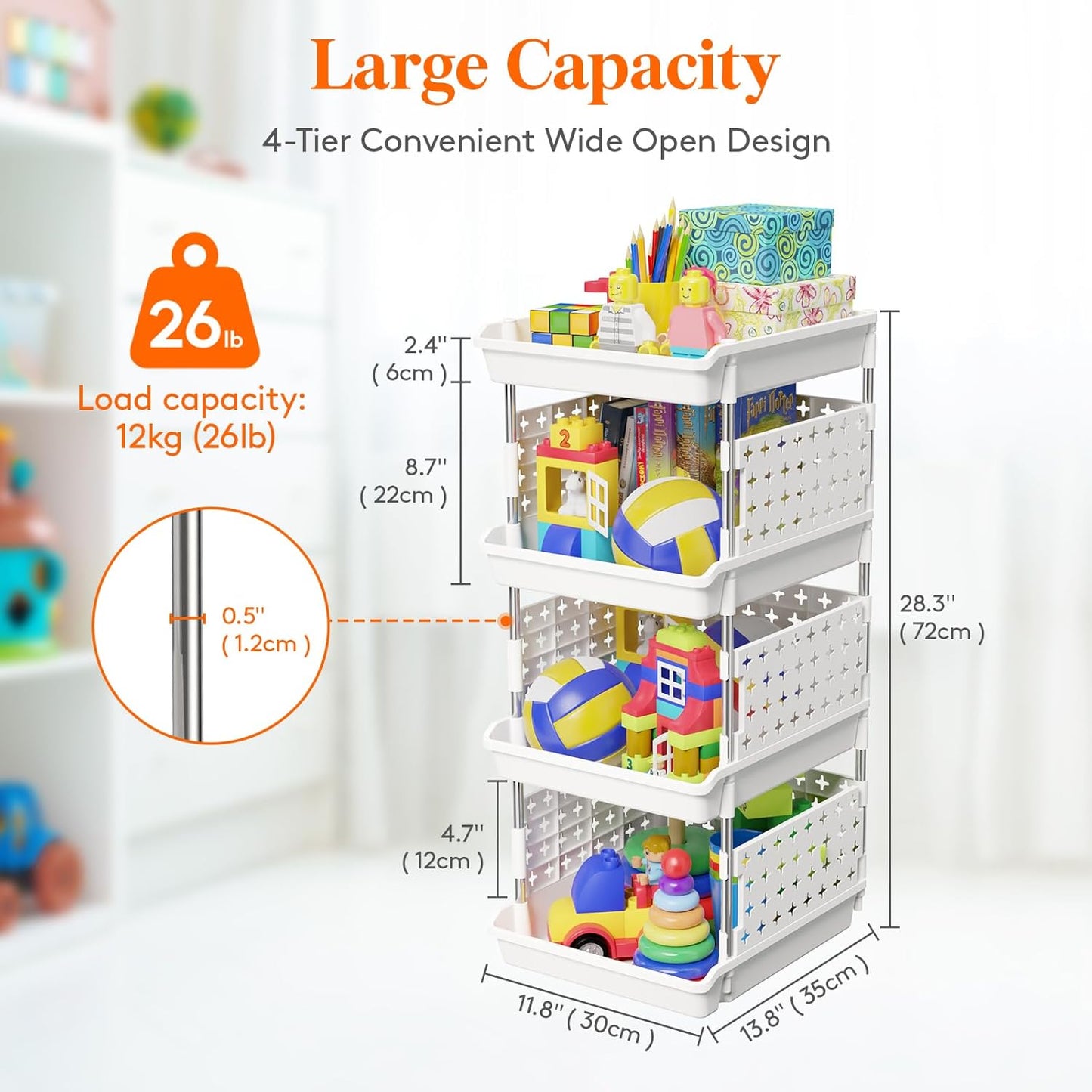 Plastic Stackable Storage Baskets, 4 Tier Stacking Bins for Food and Clothes