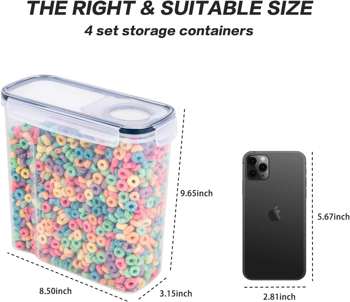 Cereal Containers Storage Set - 3 Piece Airtight Large Dry Cereal Container (135.2oz)