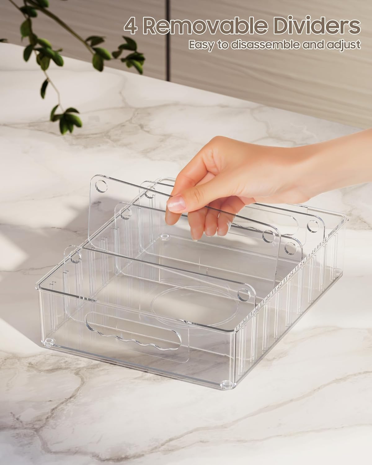 Lid Organizers Inside Cabinet, Clear Plastic Storage Lid Organizer With 4 Adjustable Dividers