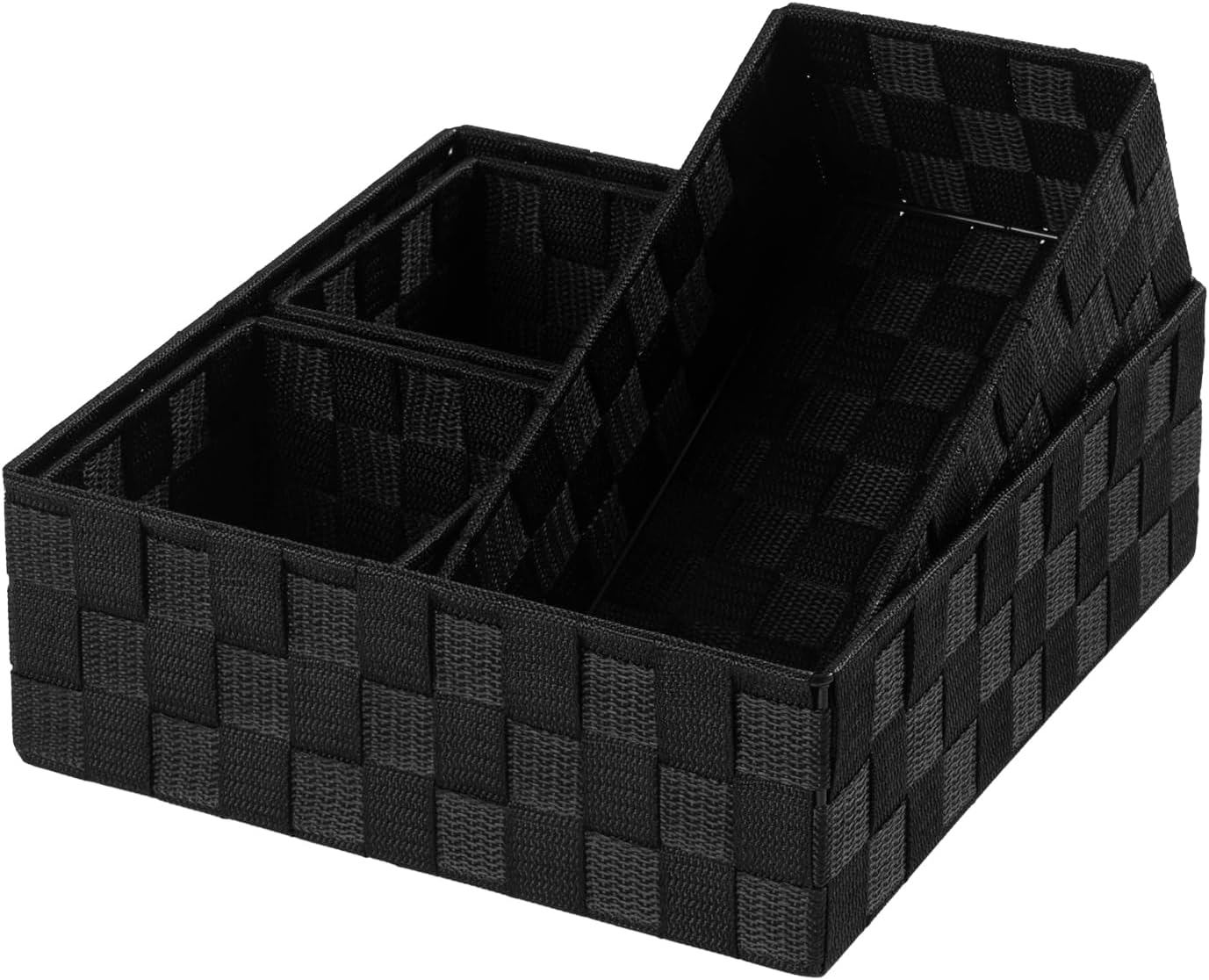 Small Black Baskets Cube Bin Container Tote,Woven Storage Baskets for Organizing Organizer Divider for Drawer, Closet, Shelf, Dresser