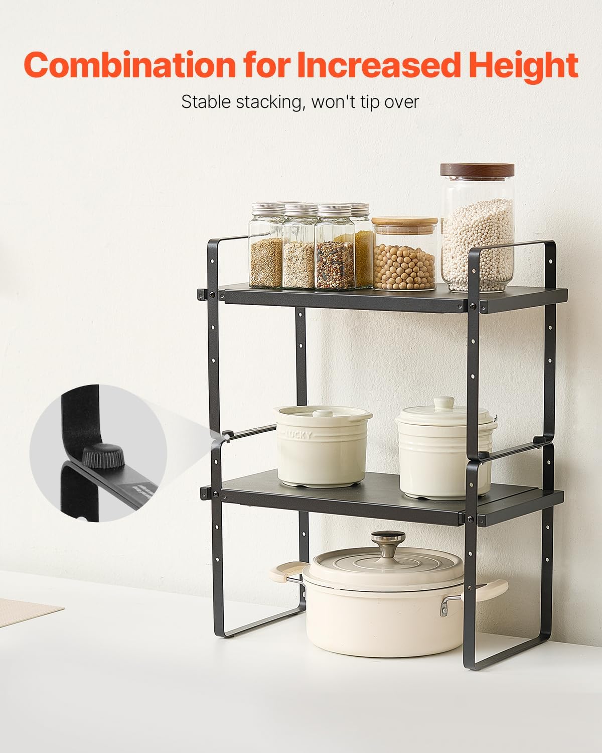 Adjustable Kitchen Cabinet Shelf Organizer, Expandable 2 Tier Cabinet Shelf