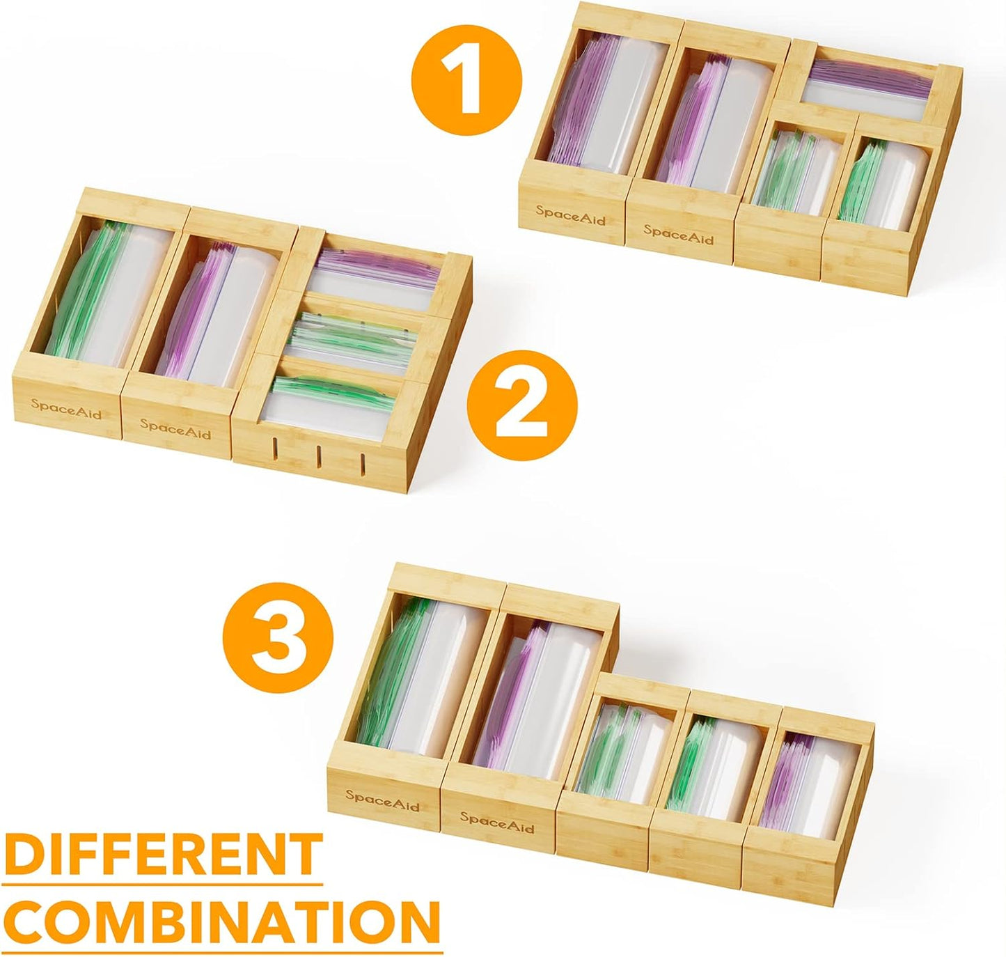 Bag Storage Organizer for Kitchen Drawer, Bamboo Organizer, Compatible with Gallon, Quart