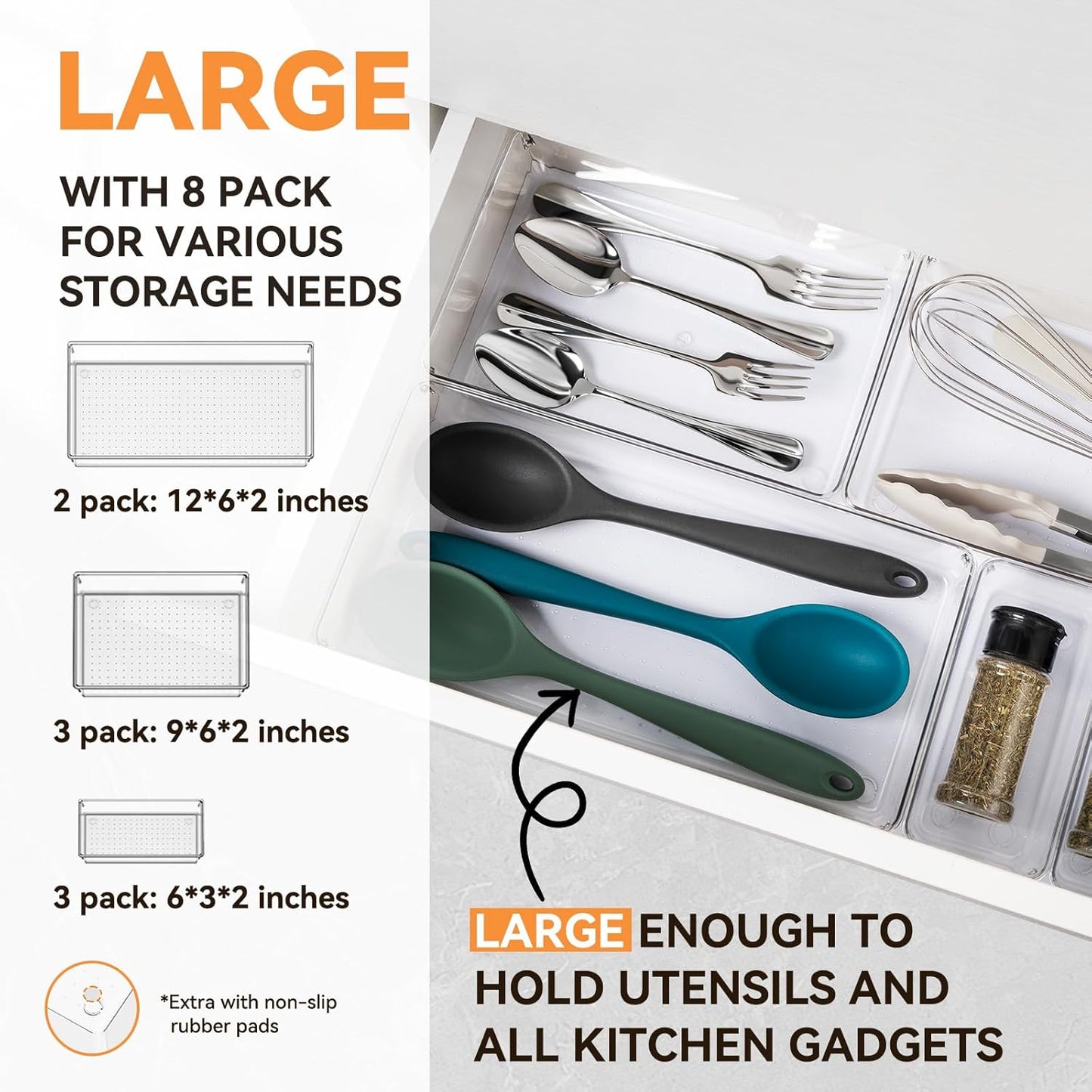 8 Pack Drawer Organizer for Kitchen Gadgets