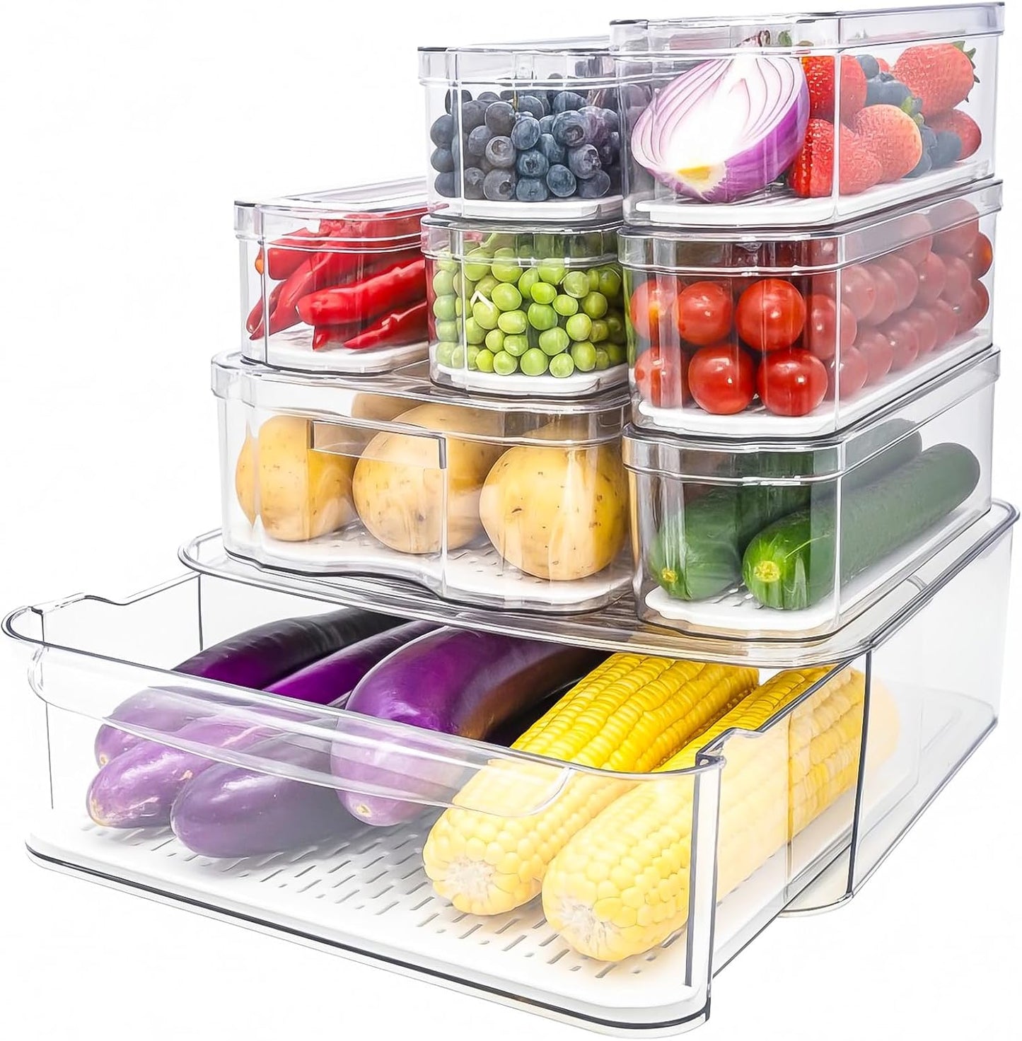 Fridge Organizers and Storage, 8 Pack Clear Freezer Organizer Bins with Lids for Kitchen, Pantry