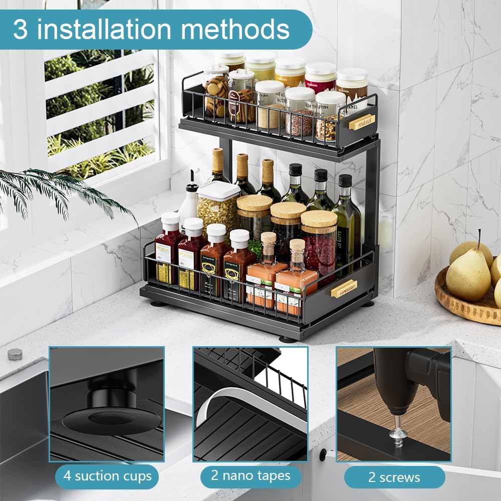 Under Sink Organizer Kitchen, 2 Tier Under Sink Organizers and Storage