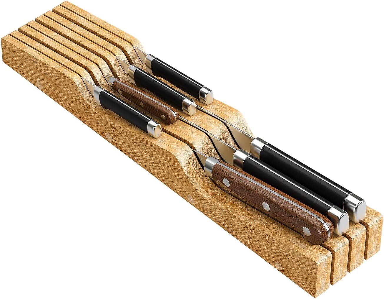 Bamboo In-Drawer Knife Block for 7 Knives(Not Included)