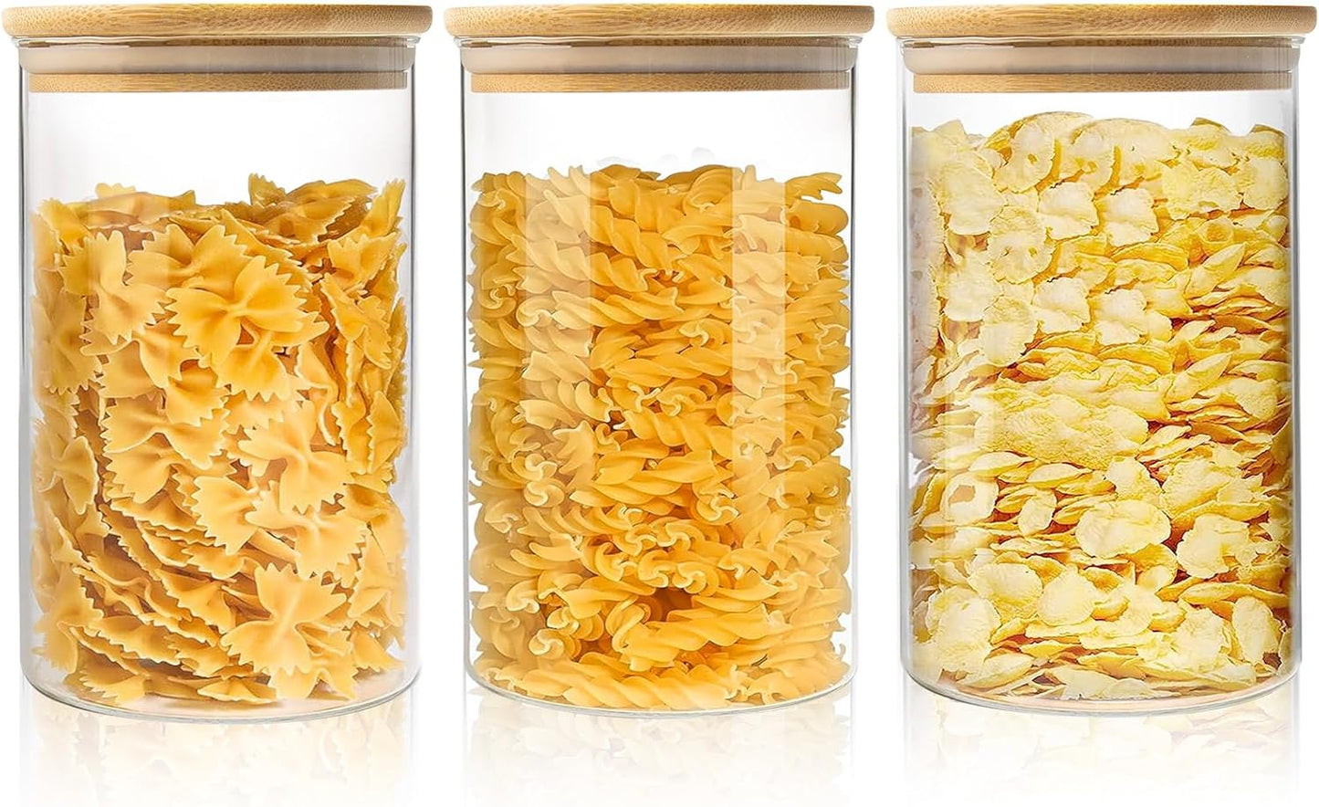 Glass Food Storage Jars 32 OZ Set of 3, 3 Pack Airtight Food Storage Jar with Bamboo Lid