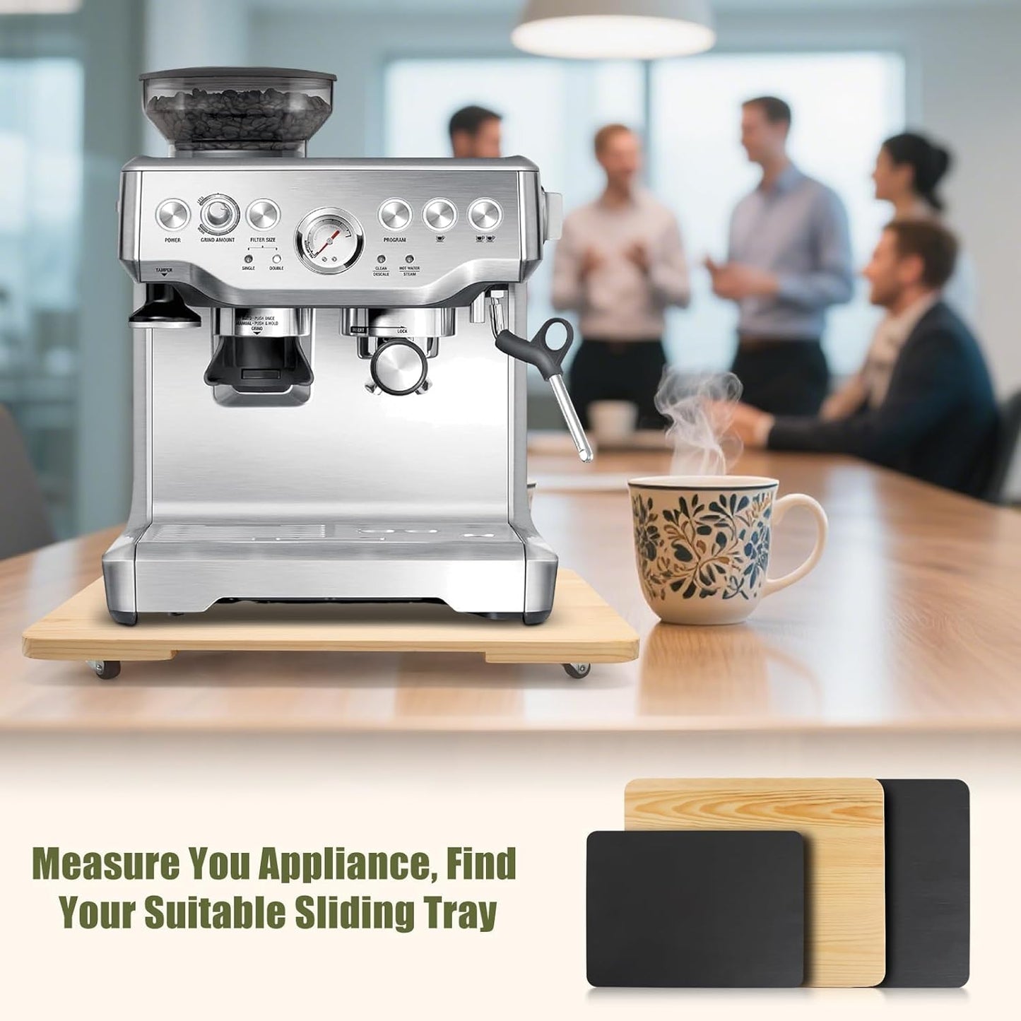 360° Rolling Tray for Coffee Maker, Sliding Tray Countertop Appliance Slider with Rubber Wheels for Heavy Kitchen Appliances, Easily from Under Cabinet (13”W x 16”D, Natural)
