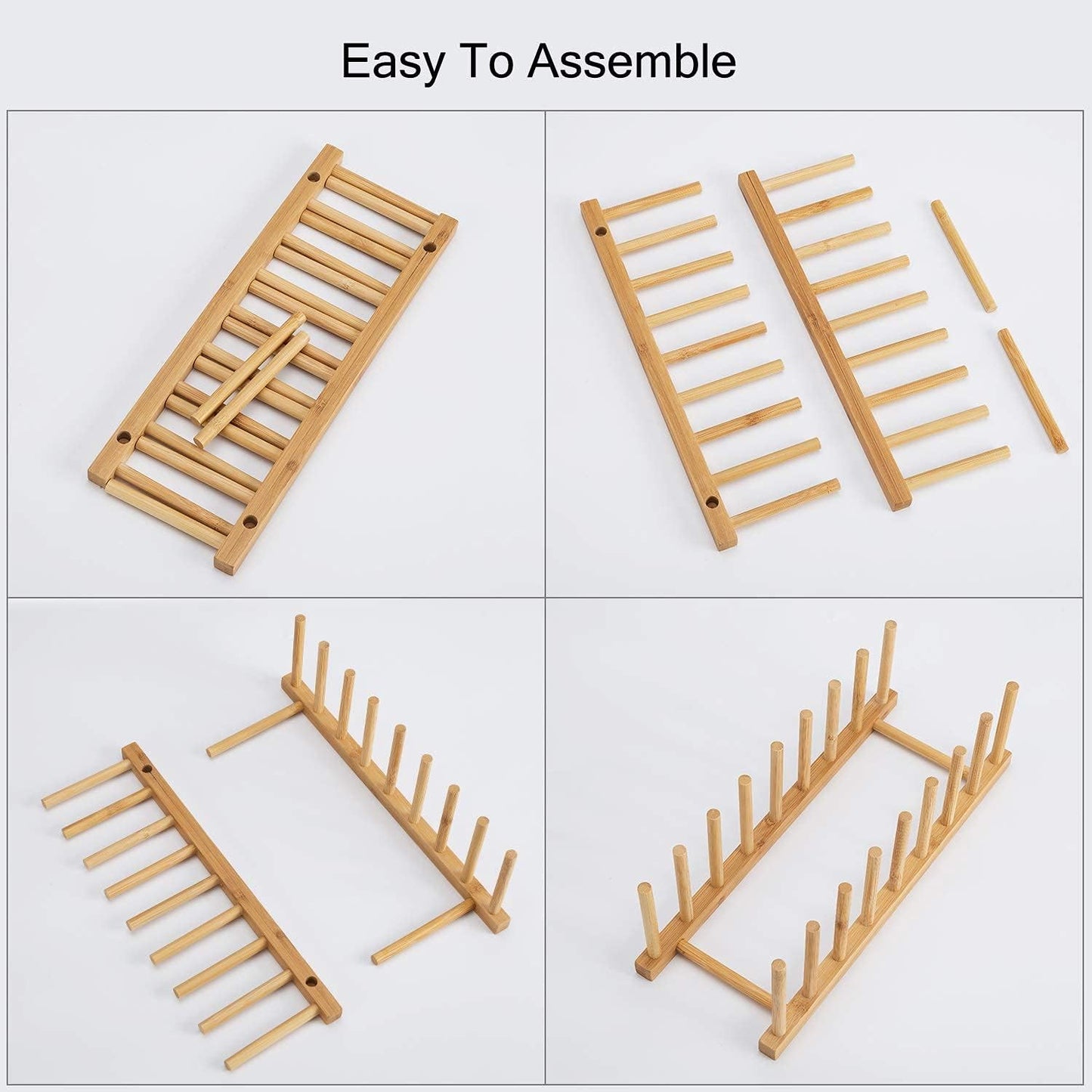 Bamboo Dish Plate Bowl Cup Book Pot Lid Cutting Board Drying Rack Stand Drainer Storage Holder Organizer Kitchen Cabinet（Keep Dry）