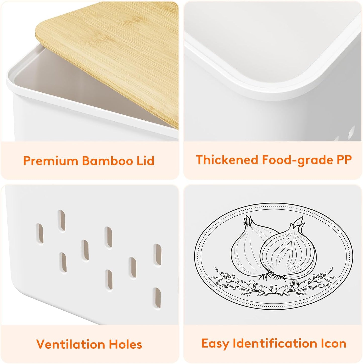 Potato and Onion Storage Bin, Stackable Garlic Keeper with Aerating Holes and Lid