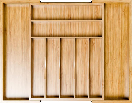 Bamboo Kitchen Drawer Organizer, Expandable Silverware Organizer