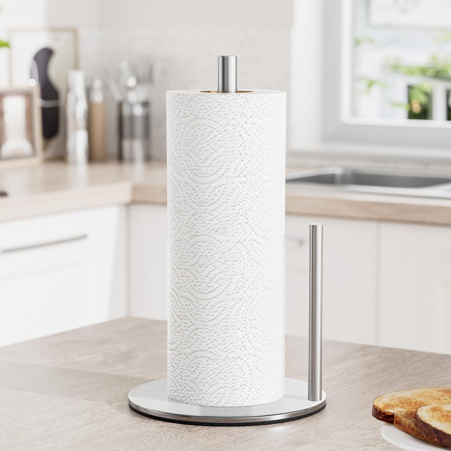 Paper Towel Holder Silver, Premium Stainless Steel Kitchen Roll Dispenser