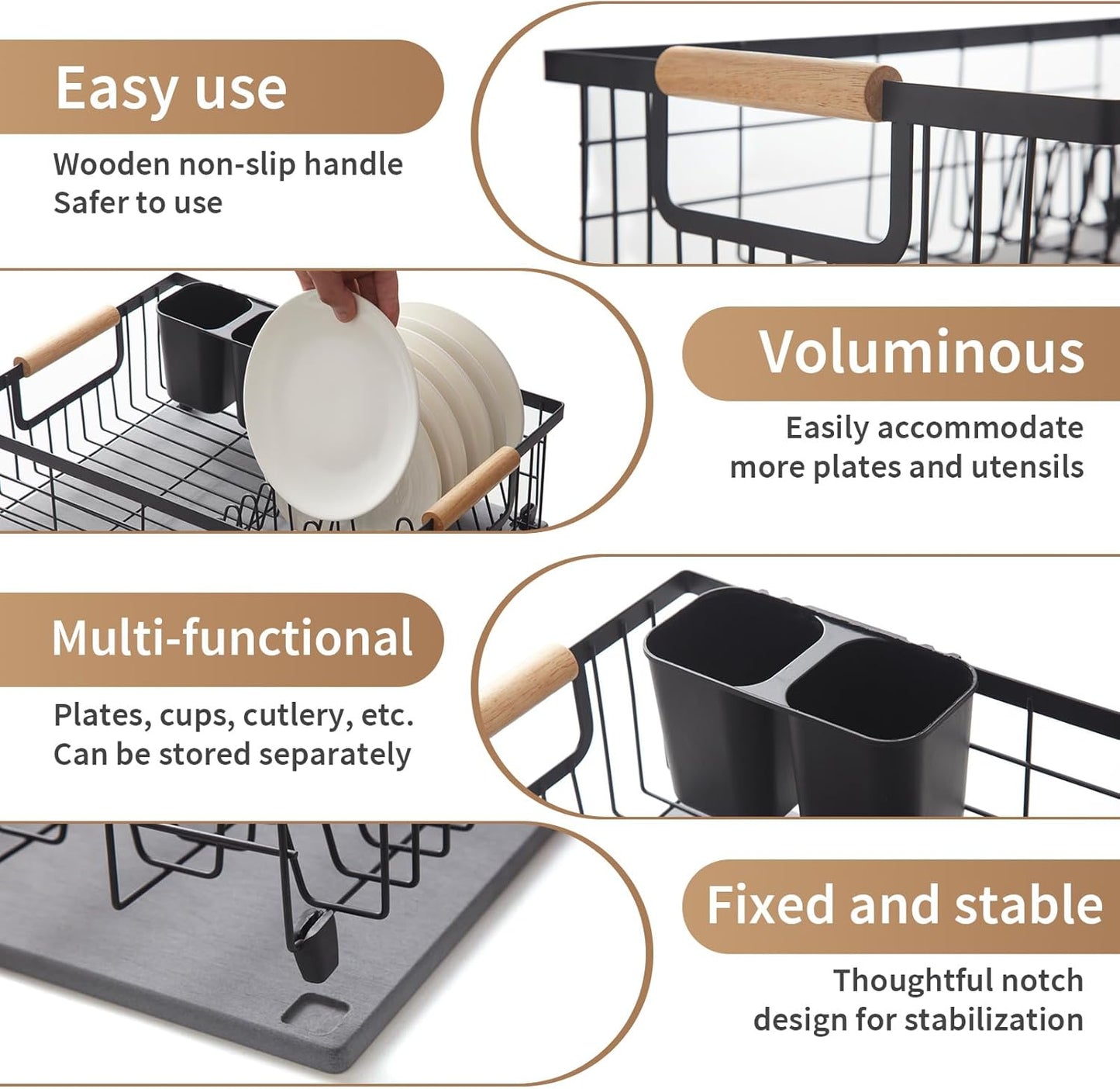 Dish Drying Rack with Stone Drying Mat, Dish Drainer and Diatomaceous Earth Dish Mat