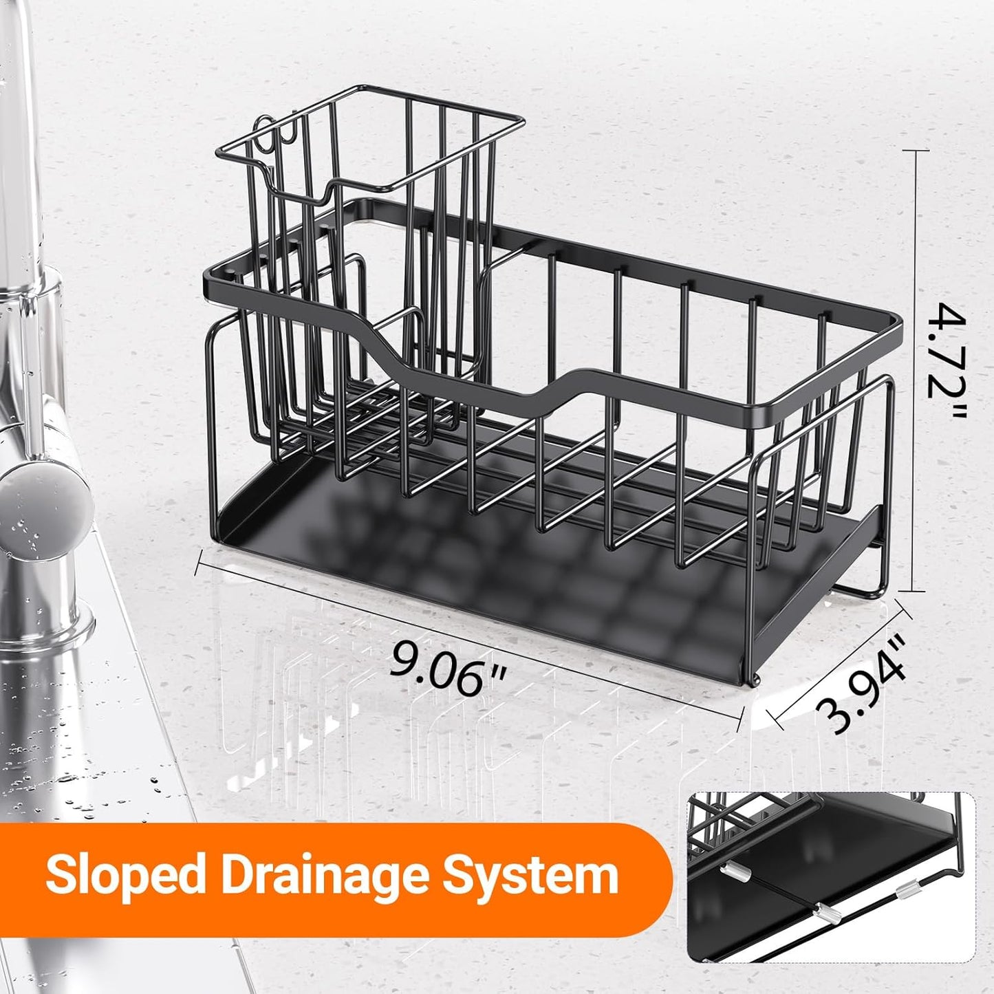 Kitchen Sink Caddy Organizer, Rustproof Sponge Holder for Kitchen Sink