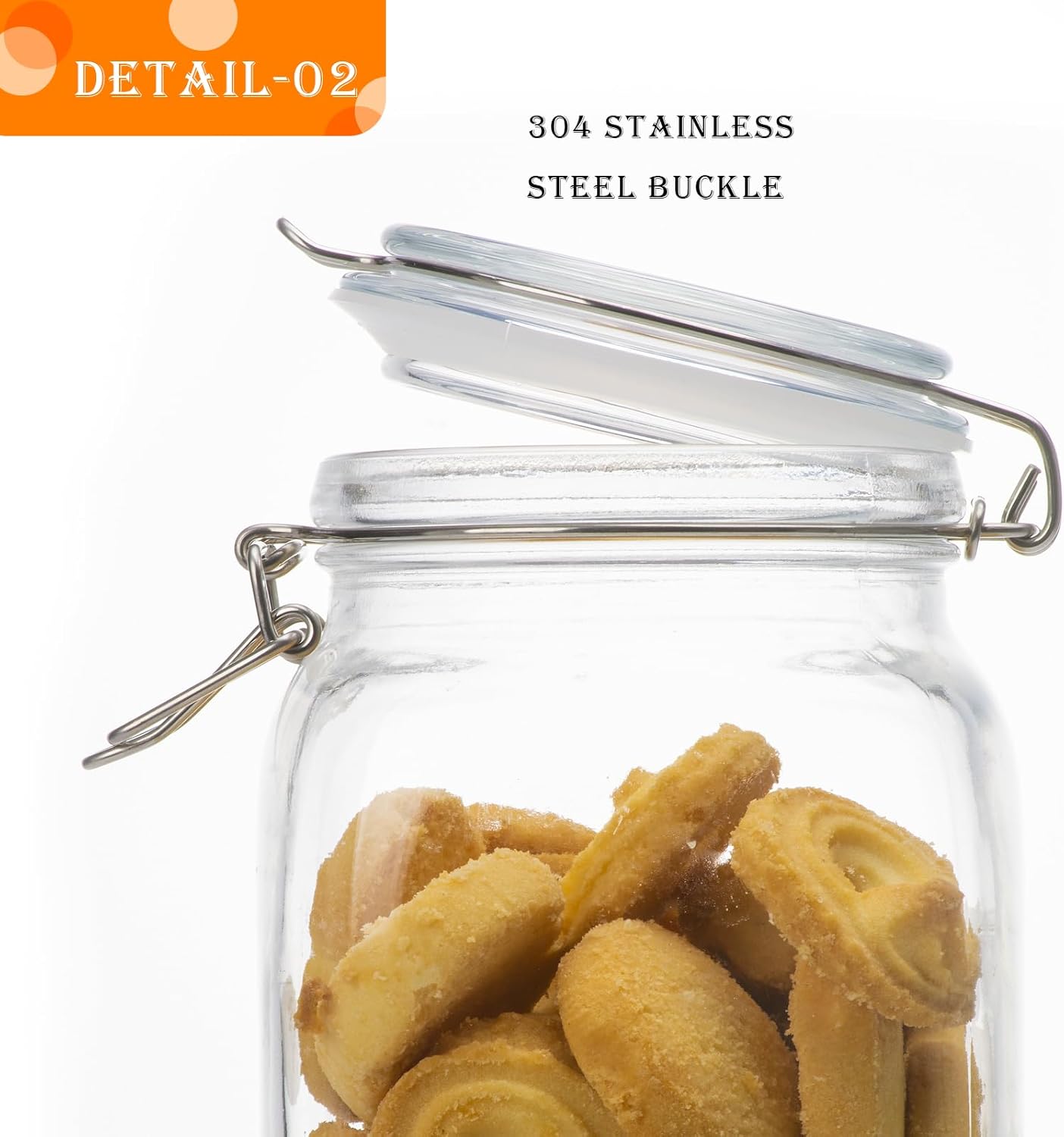 50oz Square Glass Food Storage Jars with Airtight Clamp Lids