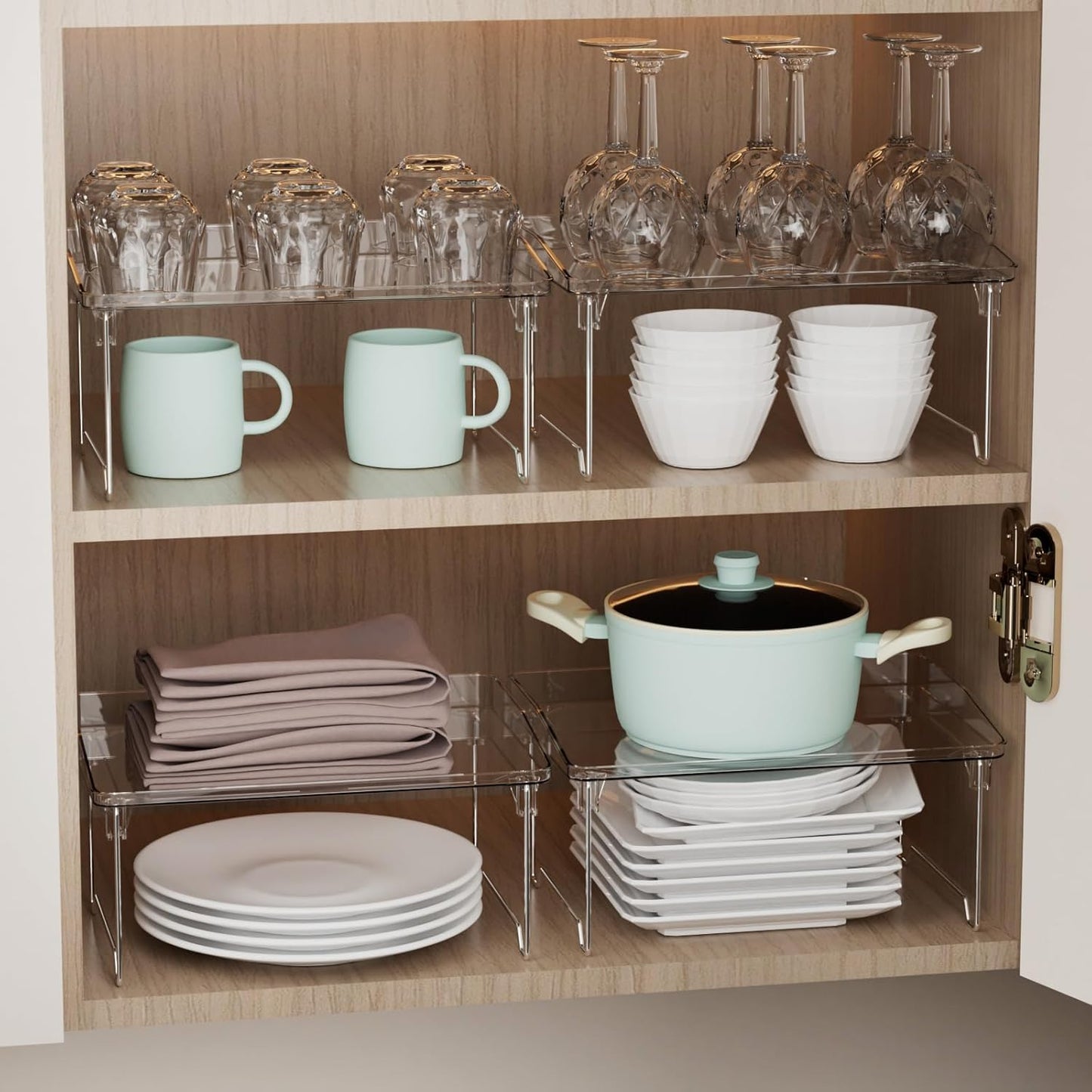 2 Pcs Cabinet Organizer Shelf, Stackable Kitchen Counter Shelves, Spice Rack,Countertop Organizers
