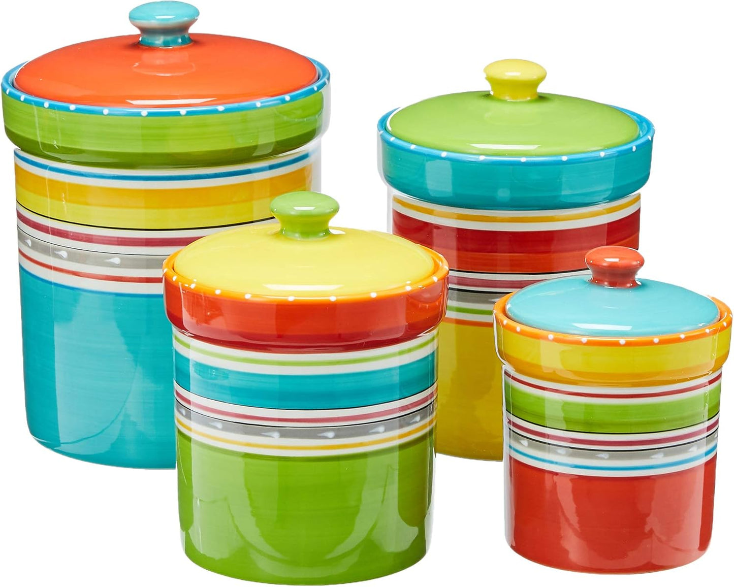 Mariachi 4-Piece Ceramic Kitchen Canister Set – Airtight Colorful Striped Storage Jars with Lids