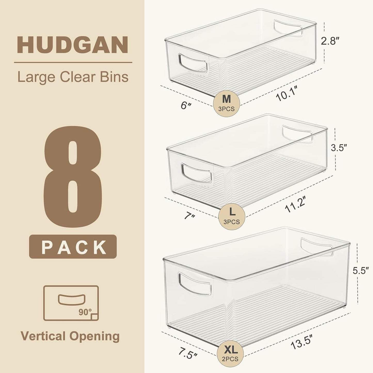 8 Pack Pantry Organizer and Storage, 2 Extra Large Stackable Freezer Organizer Bin