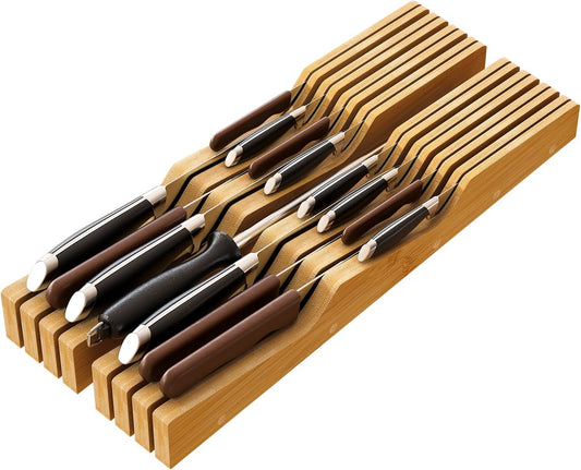 Drawer Knife Block Organizer, Bamboo Wood Drawer Knife Organizer, Bamboo Wood Block Organizer