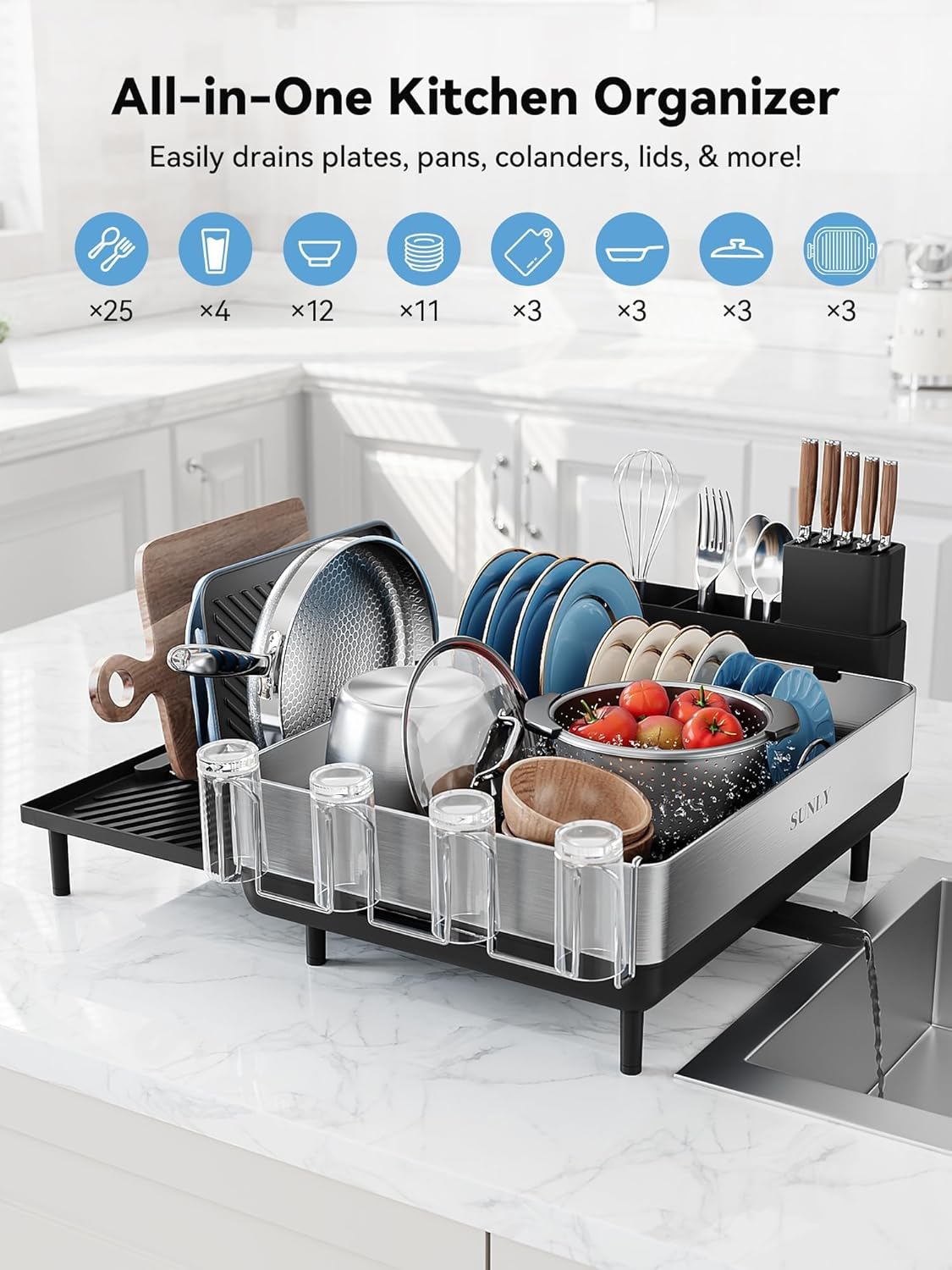 Large Dish Drying Rack, Expandable Dish Racks for Kitchen Counter