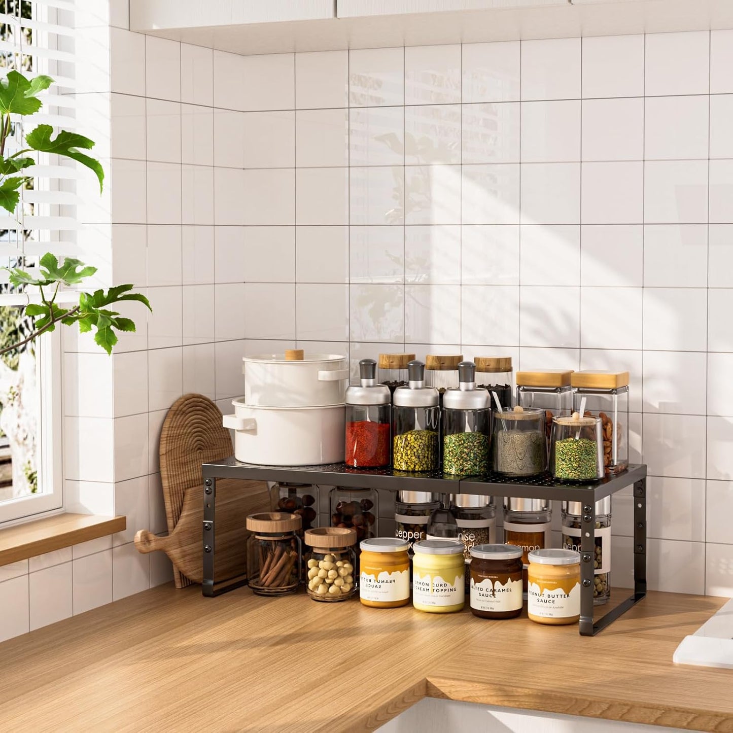 Expandable Adjustable Stackable Kitchen Organizer,Pantry Storage Shelves Racks,for cabinets Shelf