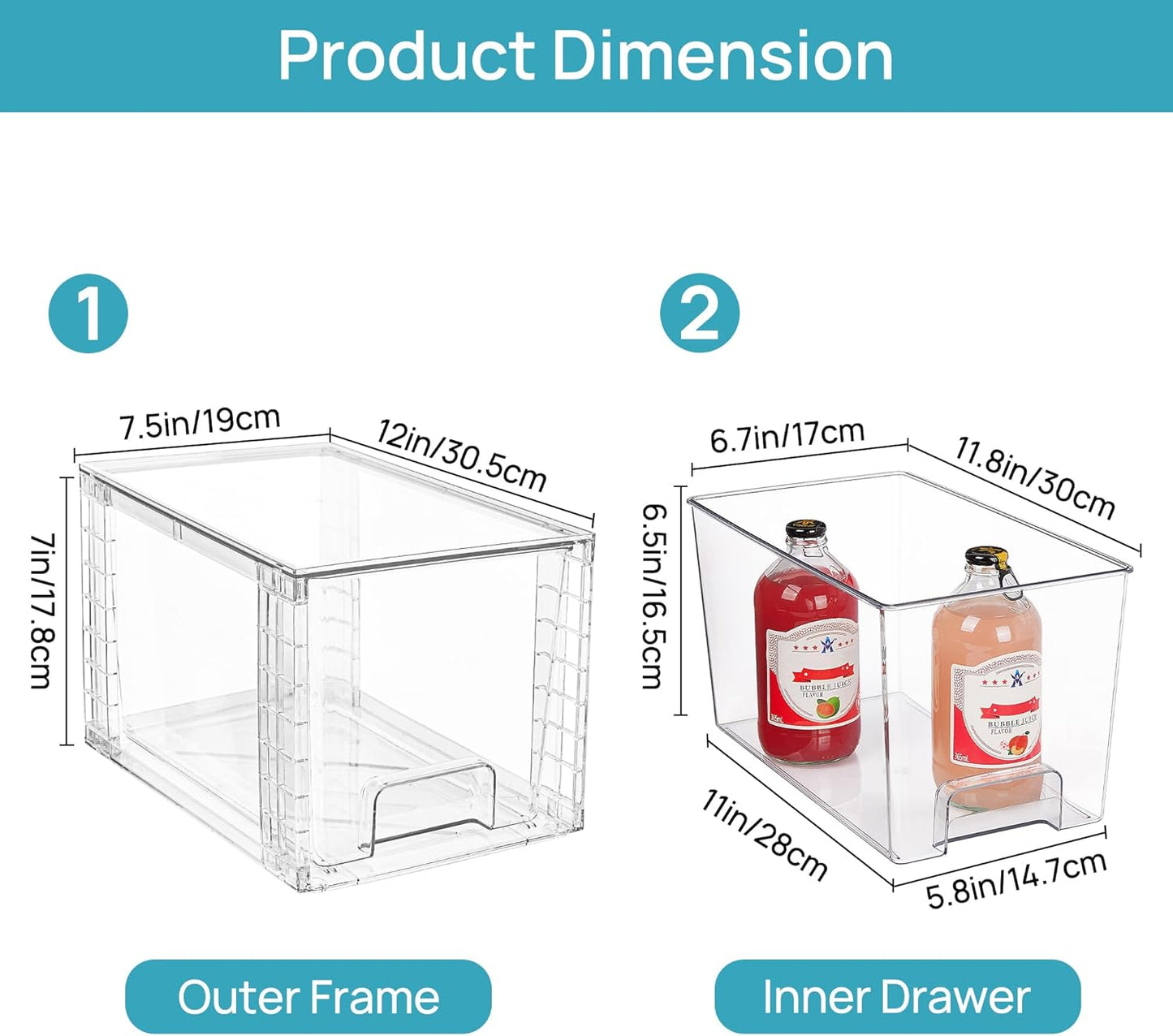 4Pack Large Stackable Kitchen Pantry Storage Drawers, Clear Organizer Bins with Handles