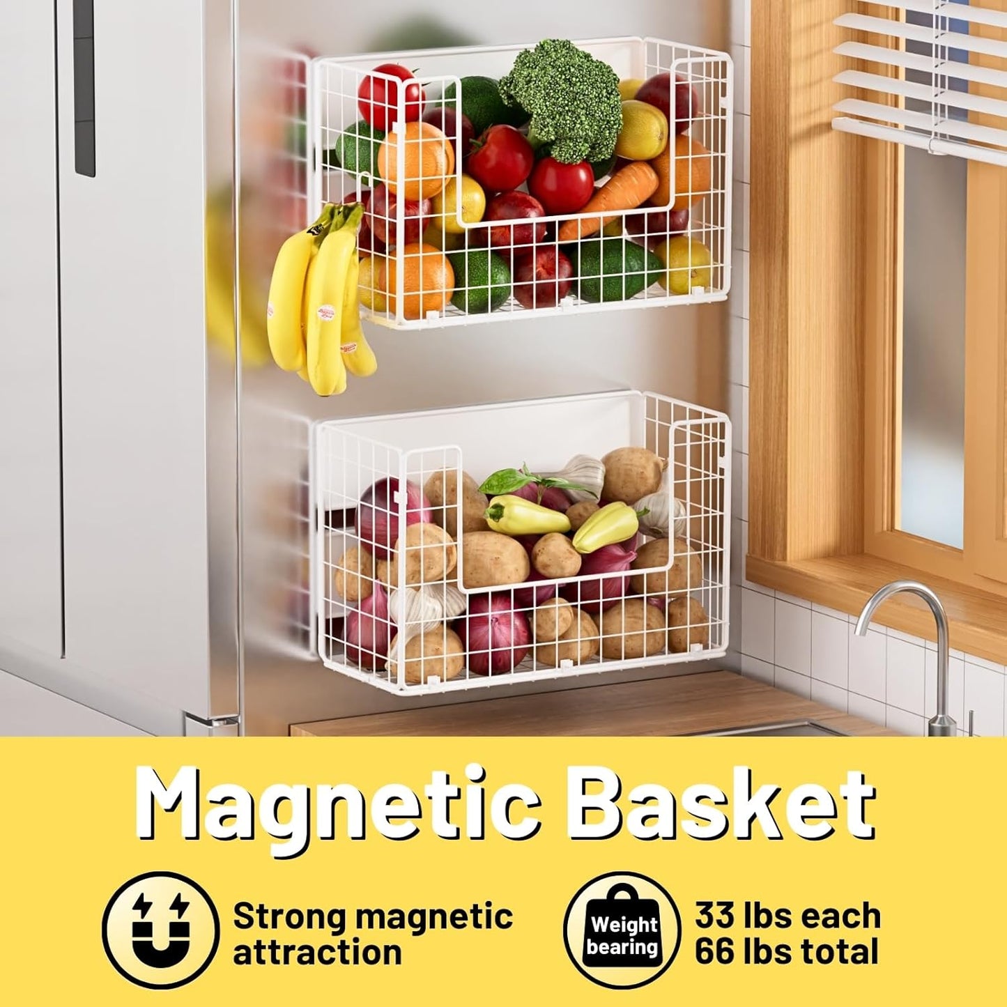 Magnetic Fridge Shelf, Fruit Potato & Onion Storage Bins, Pantry Organizers