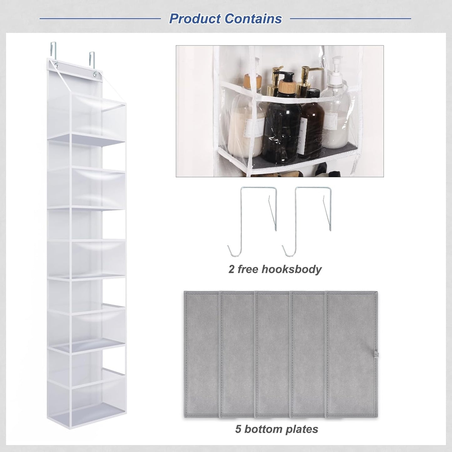 5-Shelf Over The Door Hanging Pantry Organizer, Room Organizer with Clear Plastic Pockets