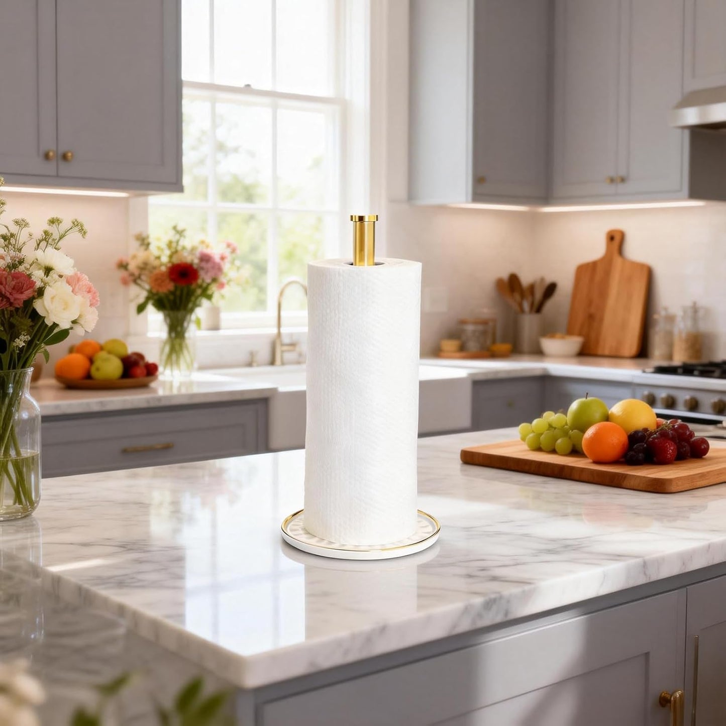 Paper Towel Holder Countertop,Kitchen Paper Towels Holder with Weighted Ceramic Base