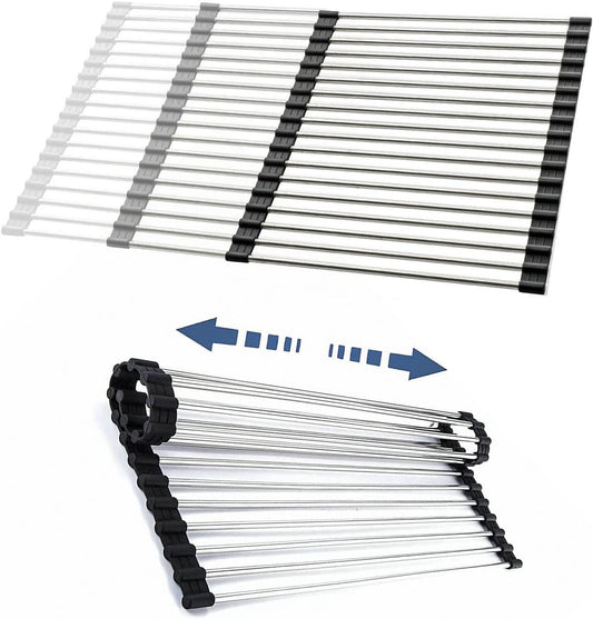 Expandable Large Roll Up Dish Drying Rack, Foldable Over The Sink Dish Drying Rack