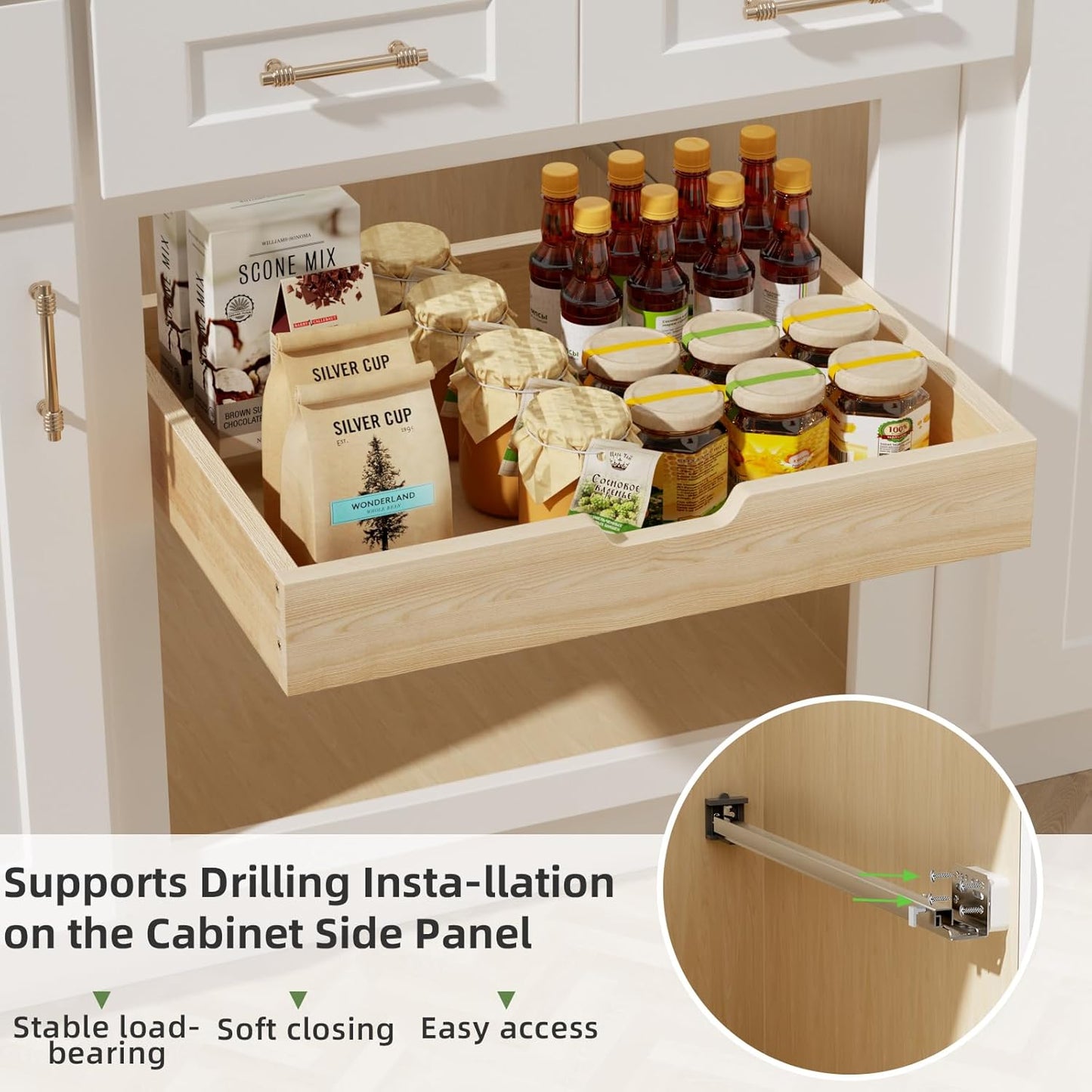 Pull Out Drawers for Cabinets, 25½” W x 21” D Soft Close Slide Out Drawers for Kitchen Cabinets