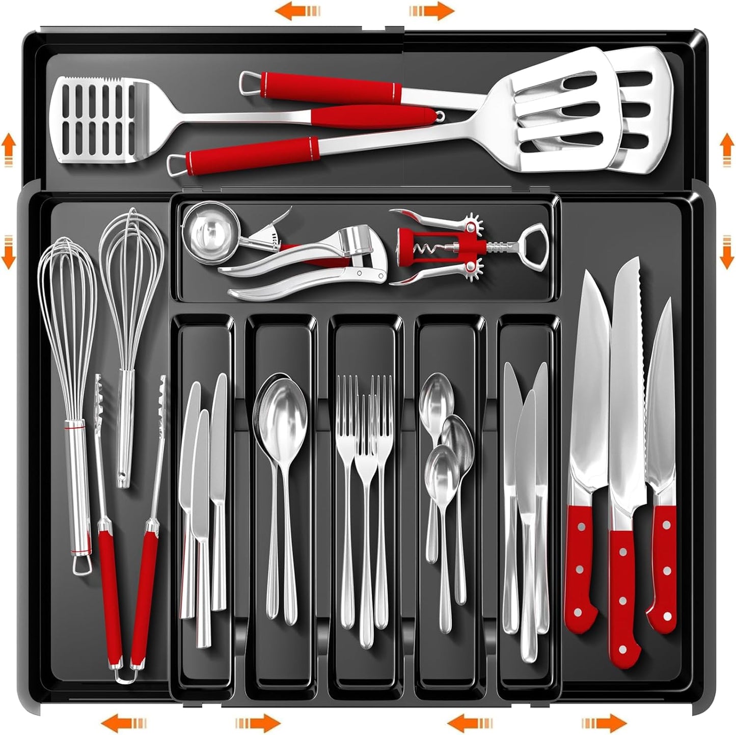 Large Silverware Organizer, Expandable BPA Free Kitchen Silverware Drawer Organizer