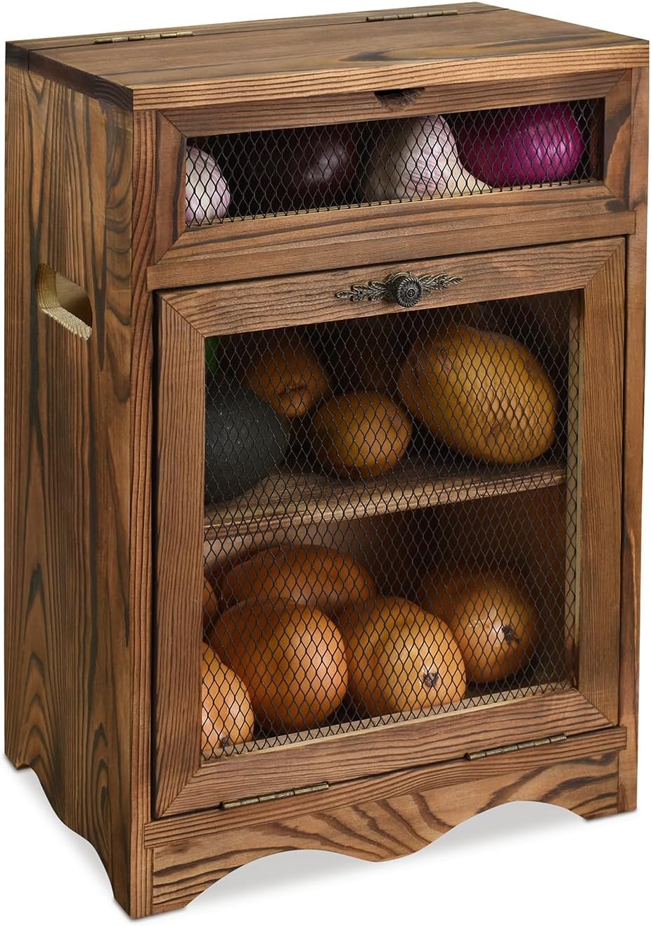 Free Assemble Wooden Countertop Potato and Onion Storage Bin Box,Countertop Cabinet