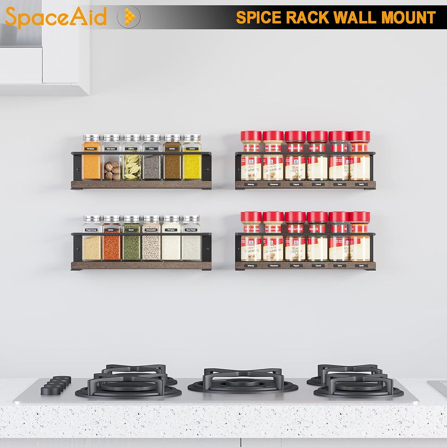 Spice Rack Organizer for Cabinet Door or Wall Mount (4 Pack) with 415 Spice Labels