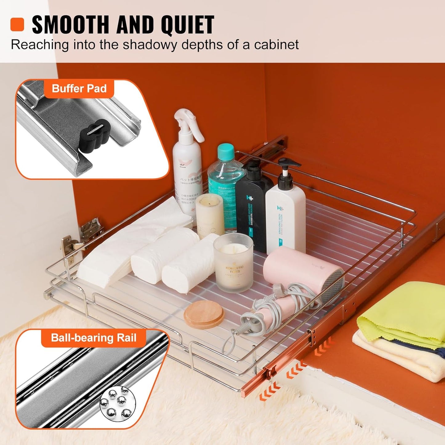 21.5" Wx21 Dx3.5 H Pull Out Cabinet Organizer, Heavy Duty Slide Out Pantry Shelves