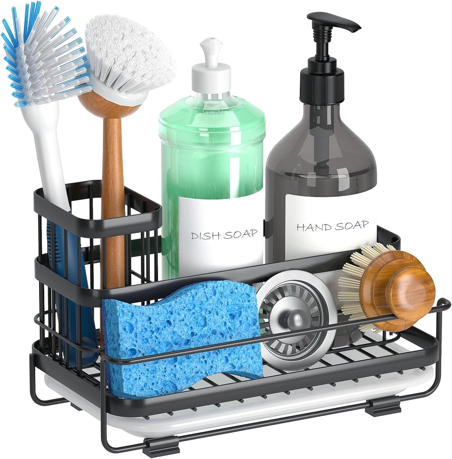 Trendy Sink Caddy Kitchen Organizer, Non-Slip Dish Soap Dispenser Rack with Drain Tray