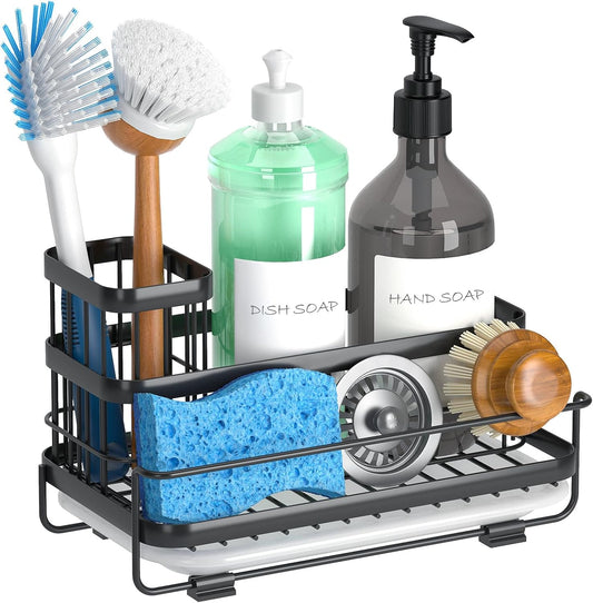 Trendy Sink Caddy Kitchen Organizer, Non-Slip Dish Soap Dispenser Rack with Drain Tray