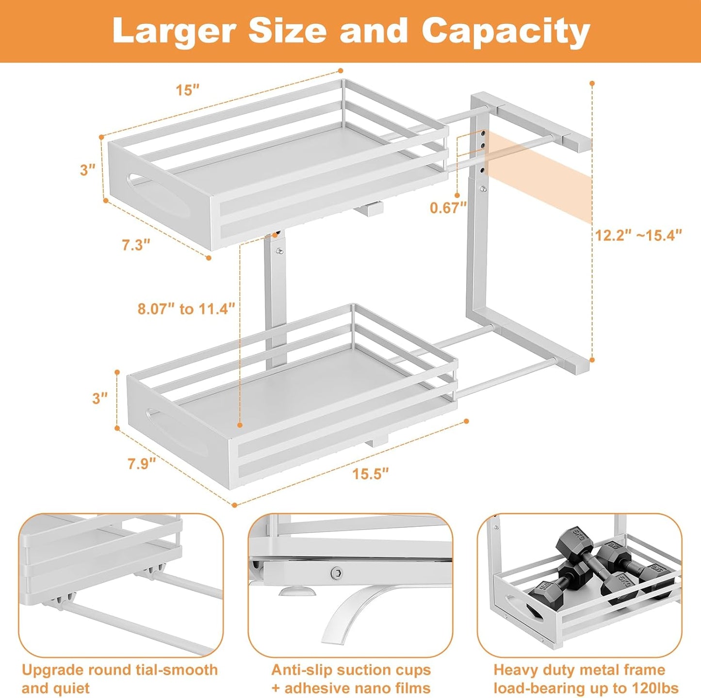 Under Sink Organizer, 2 Tier Under Sink Organizers and Storage, Adjustable Height