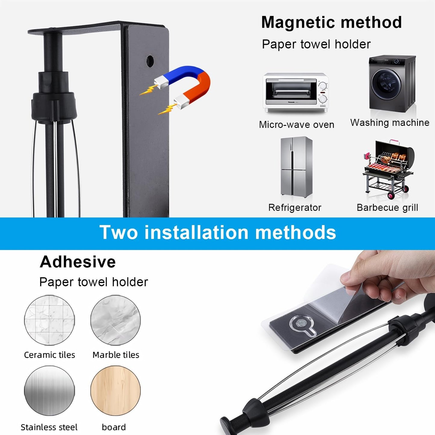 Magnetic Paper Towel Holder for Frige, One-Hand Operable Paper Towel Holder, Self-Adhesive