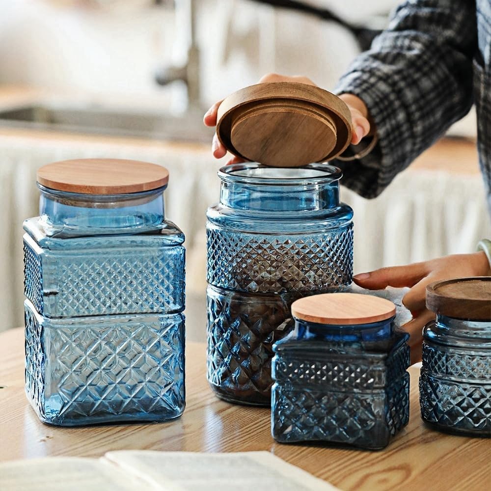 Square Glass Canister, 61oz Candy Jar with Lid, Glass Food Storage Containers for Ground Coffee