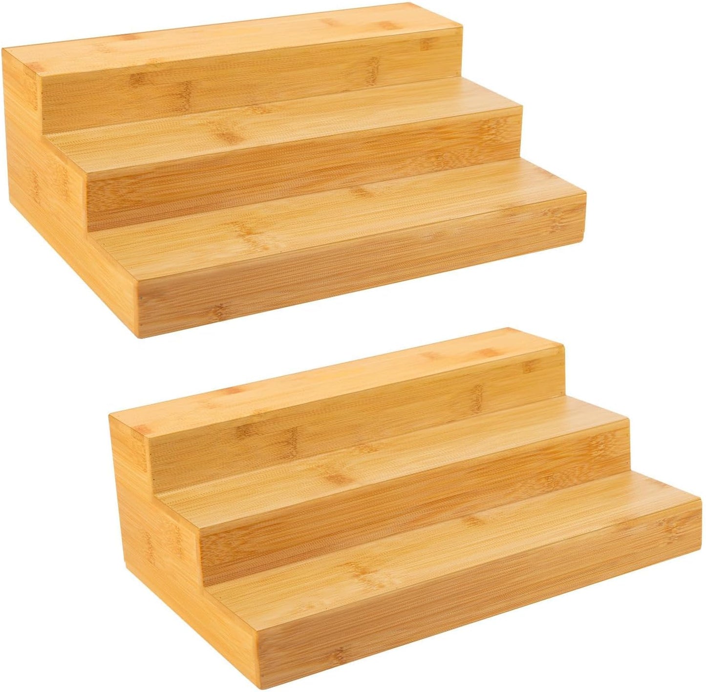 Bamboo Spice Rack Organizer for Cabinet 2 Pack - 3 Tier Countertop Step Shelf